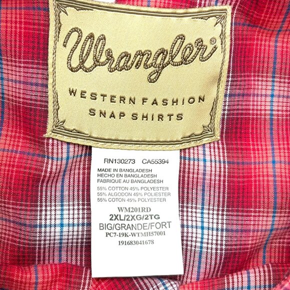 Wrangler Western Red Carmine Plaid Western Snap Short Sleeve‎ Shirt - Picture 4 of 8